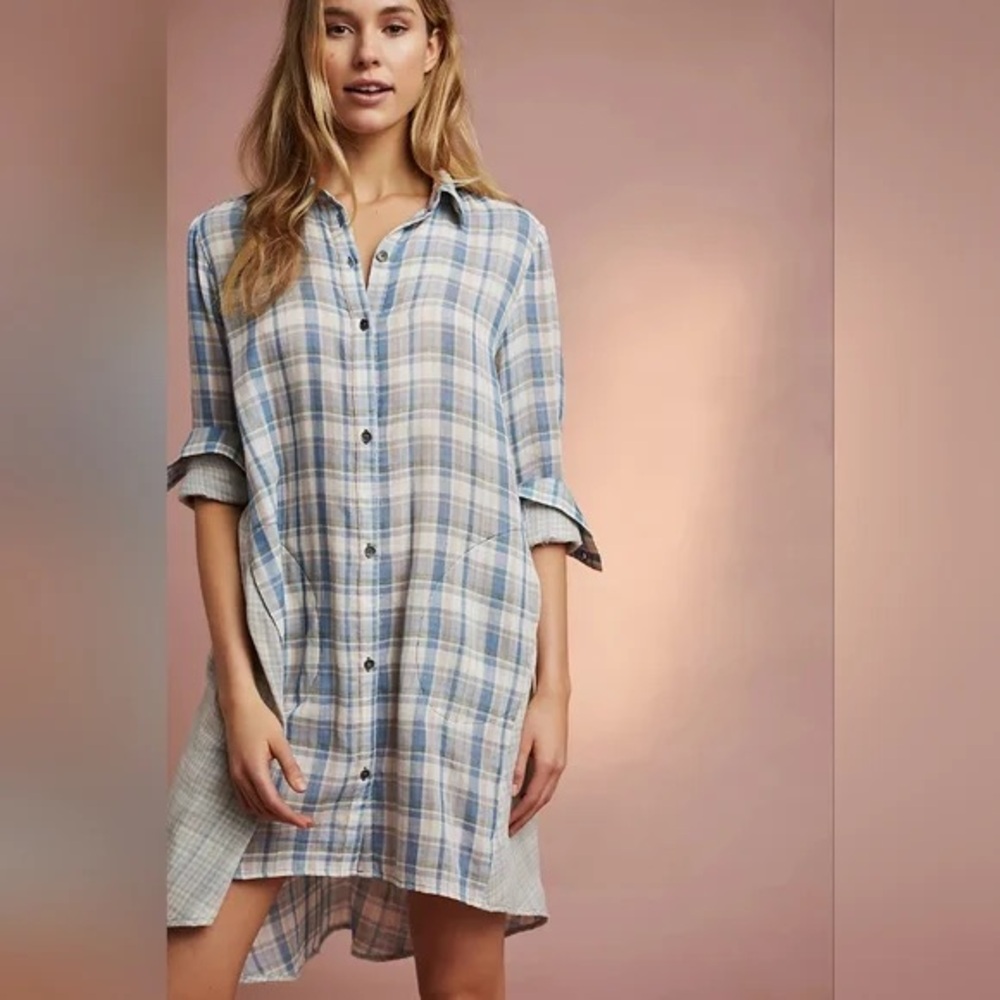 Anthropologie Saturday/Sunday Plaid Shirt Dress 100% Cotton